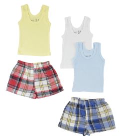 Boys Tank Tops and Boxer Shorts (Color: White/Blue, size: large)